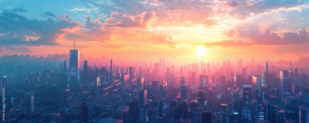 Fototapeta premium A futuristic cityscape with skyscrapers. Realistic.