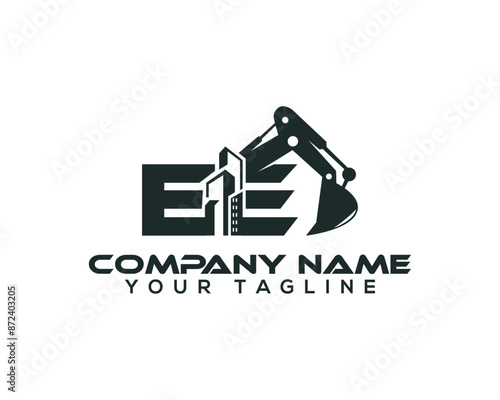 Initial Letter EE Excavator Logo Design Concept. Creative Excavators, Construction Machinery Heavy Equipment Vector Illustration.