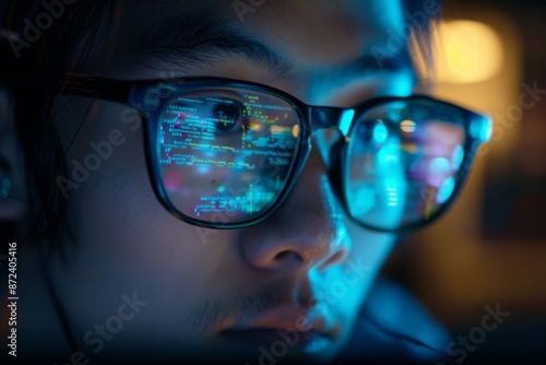 Wallpaper Mural Close-up of a Focused Programmer Looking at Code Through His Glasses Torontodigital.ca