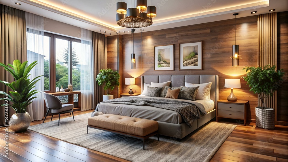 Modern interior design in cozy and comfort bedroom Modern interior design in cozy and comfort bedroom
