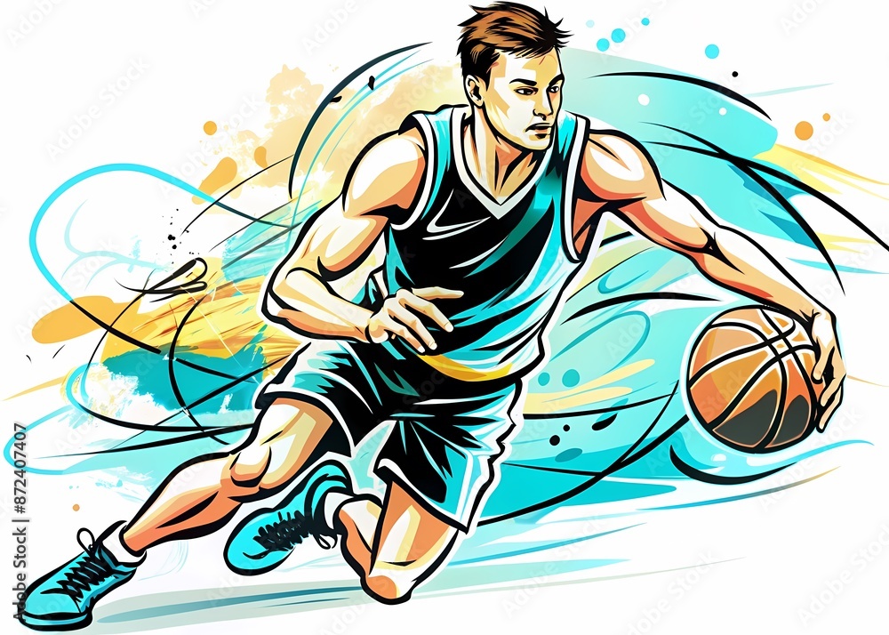 Dynamic Basketball Player in Motion, Ideal for Sports Themed Decor, Apparel, and Promotional Materials Dynamic Basketball Player in Motion, Ideal for Sports Themed Decor, Apparel, and Promotional Materials