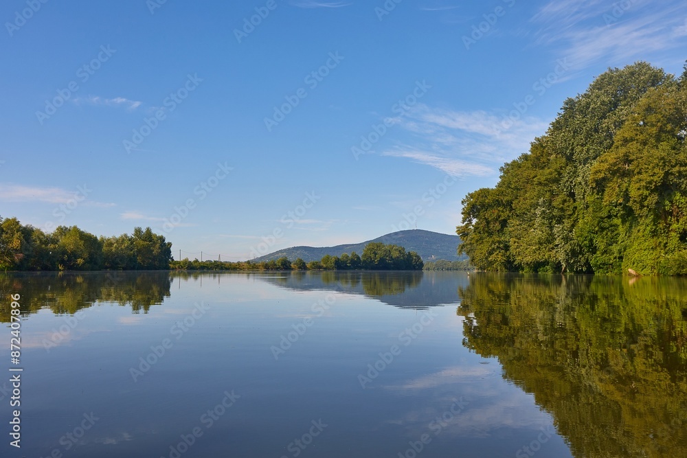Peaceful waters of river, hot summer, Tisza, Hungary Peaceful waters of river, hot summer, Tisza, Hungary