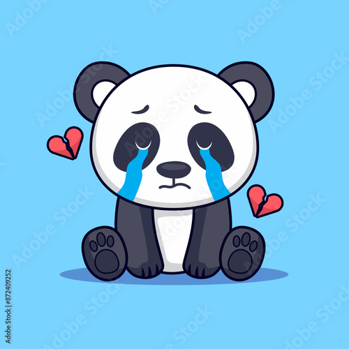 Crying panda with broken heart cartoon vector illustration © vectornation