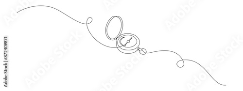 One continuous line drawing of traveller compass. Old navigate and adventure symbol in simple linear style. Business strategy and cartography concept in editable stroke. Doodle vector illustration