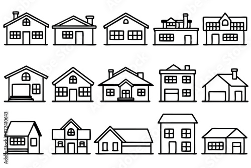 Suburban house hand-drawn line art cozy home illustration