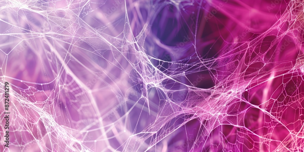 Obraz premium Abstract background with bright pink and purple cobweb. Concept of spider web, Halloween theme, vibrant texture, and eerie design. Copy space