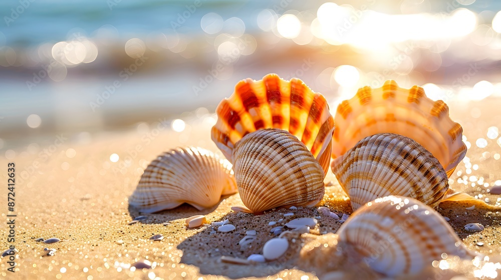 Seashells on the Beach at Sunset. Seashells on the Beach at Sunset.