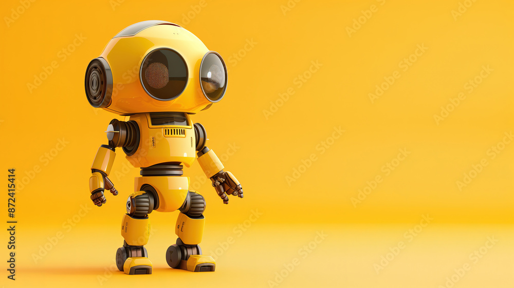 Yellow Robot with Large Eyes on Solid Yellow Background Yellow Robot with Large Eyes on Solid Yellow Background
