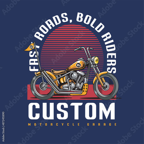 Vector Illustration of Chopper Motorcycle with Vintage Illustration Available for Tshirt Design