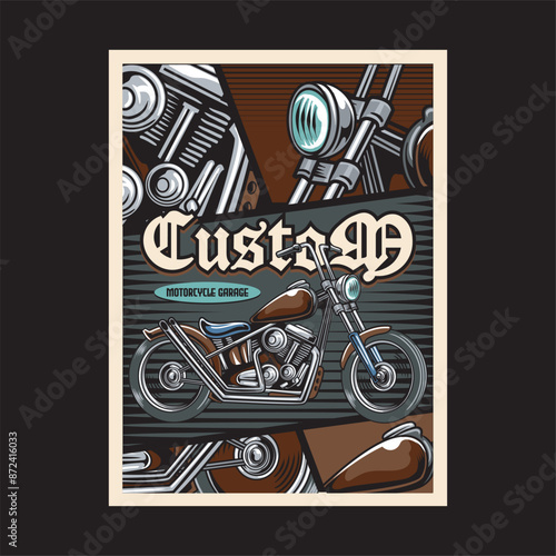 Vector Illustration of Chopper Motorcycle with Vintage Illustration Available for Poster