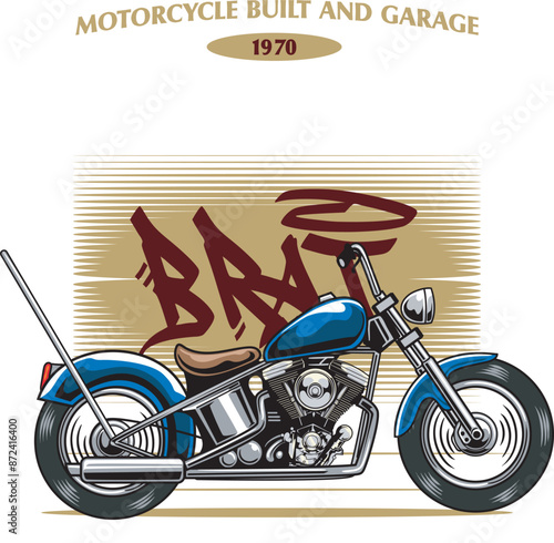 Vector Illustration of Chopper Motorcycle with Vintage Illustration Available for Tshirt Design