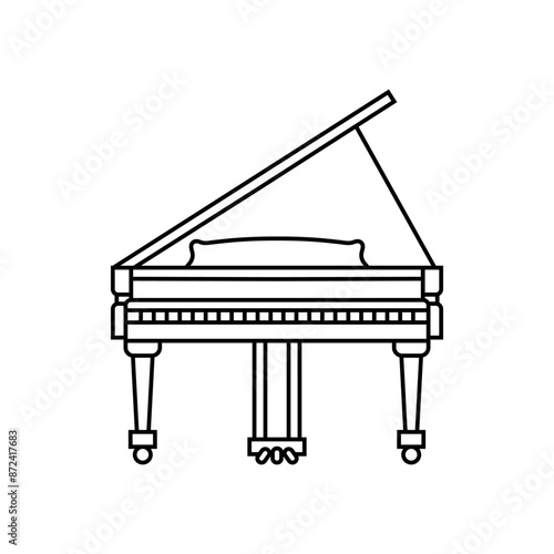 Linear Icon of Grand Piano with Open Lid, Isolated Object