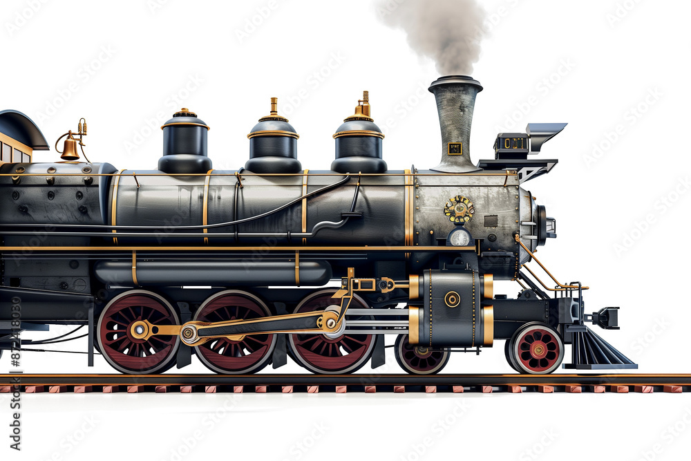 Naklejka premium Steam locomotive with billowing smoke isolated on transparent background