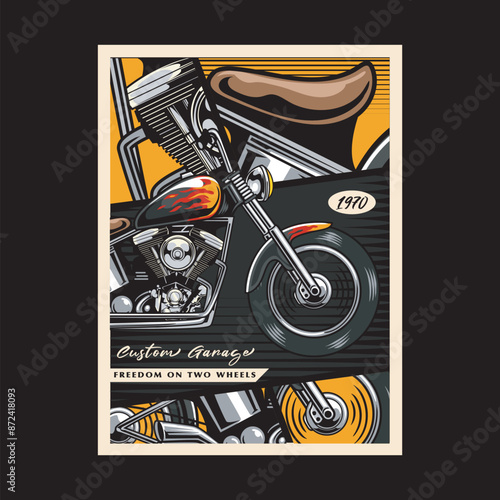 Vector Illustration of Chopper Motorcycle with Vintage Illustration Available for Poster