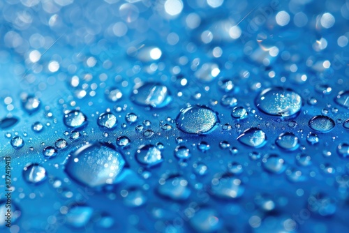 Wallpaper Mural The image is of a blue surface with many small drops of water on it. The drops are scattered all over the surface, creating a sense of movement and energy Torontodigital.ca