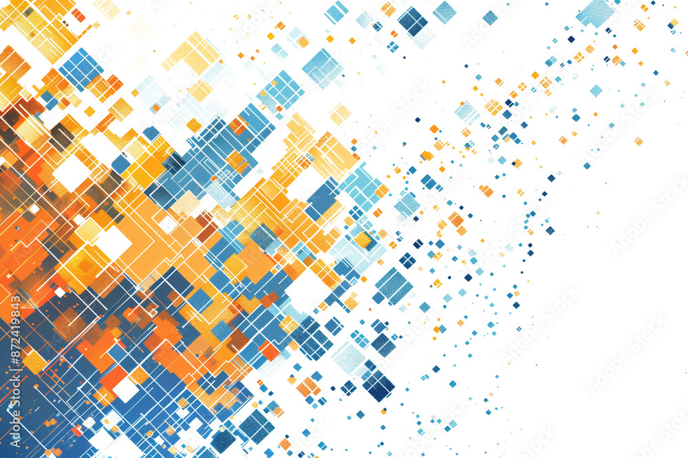 Blue and orange pixel abstract background design isolated on transparent background Blue and orange pixel abstract background design isolated on transparent background
