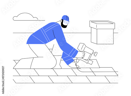 Installing roofing shingles abstract concept vector illustration.