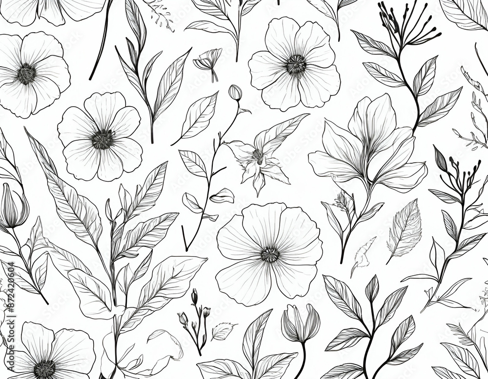 custom made wallpaper toronto digitalFlowers and leaves on paper.