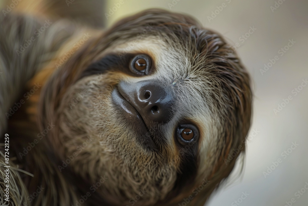 Naklejka premium Close-Up Portrait of a Smiling Sloth in Natural Light