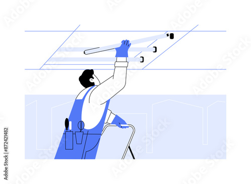 Commercial lighting installation abstract concept vector illustration.