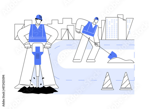 Road maintenance work abstract concept vector illustration.