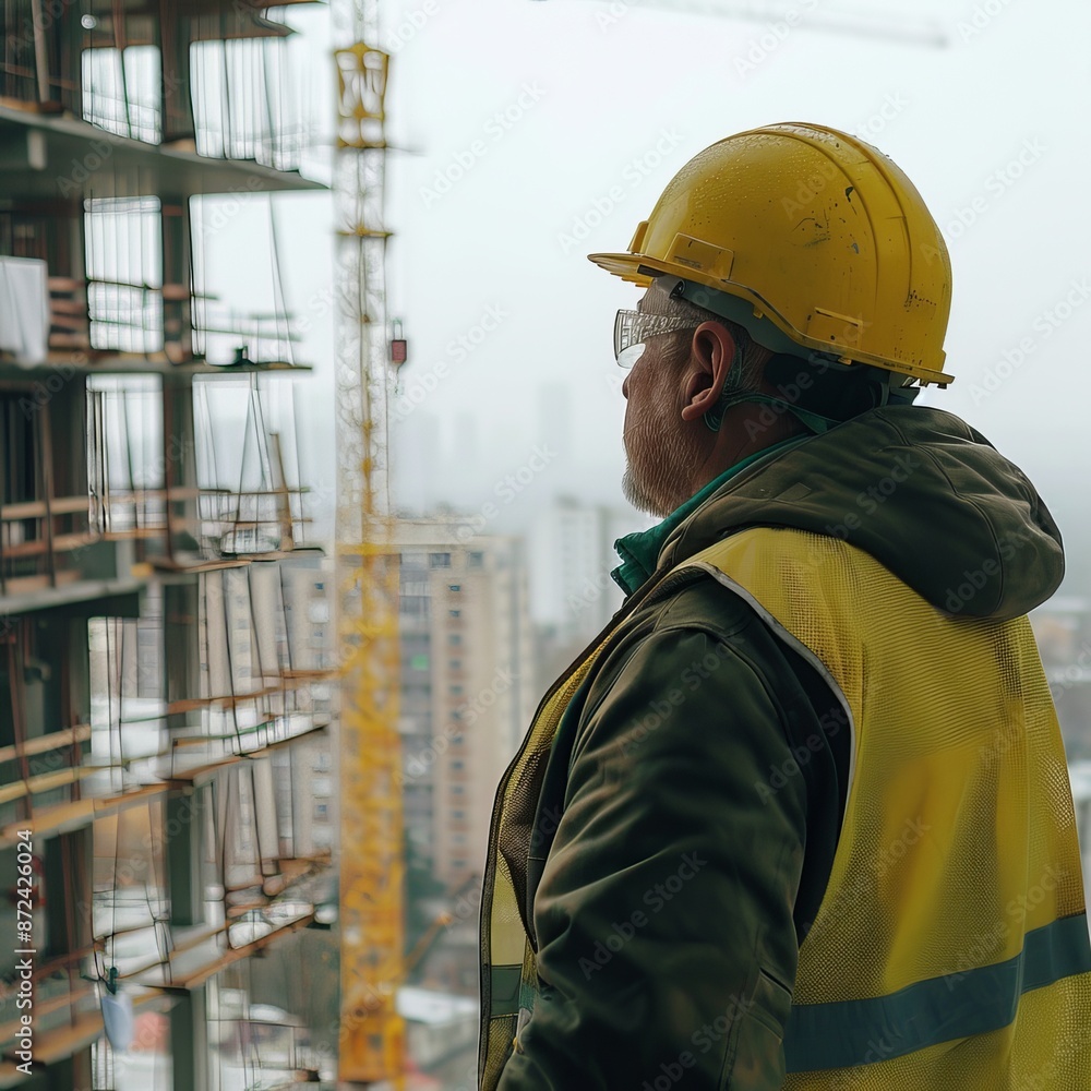 business, building, paperwork and people concept - happy builder in hardhat with clipboard and pencil over group of builders at construction site. Generative AI business, building, paperwork and people concept - happy builder in hardhat with clipboard and pencil over group of builders at construction site. Generative AI