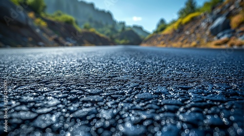 Smooth asphalt road texture with subtle surface variations, perfect for modern urban street scene illustrations requiring a realistic and clean background. , Minimalism,