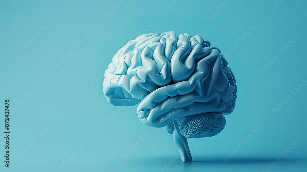 Blue background with a detailed human brain mental health concept modern and clean design emphasizing cognitive health and well-being Blue background with a detailed human brain mental health concept modern and clean design emphasizing cognitive health and well-being