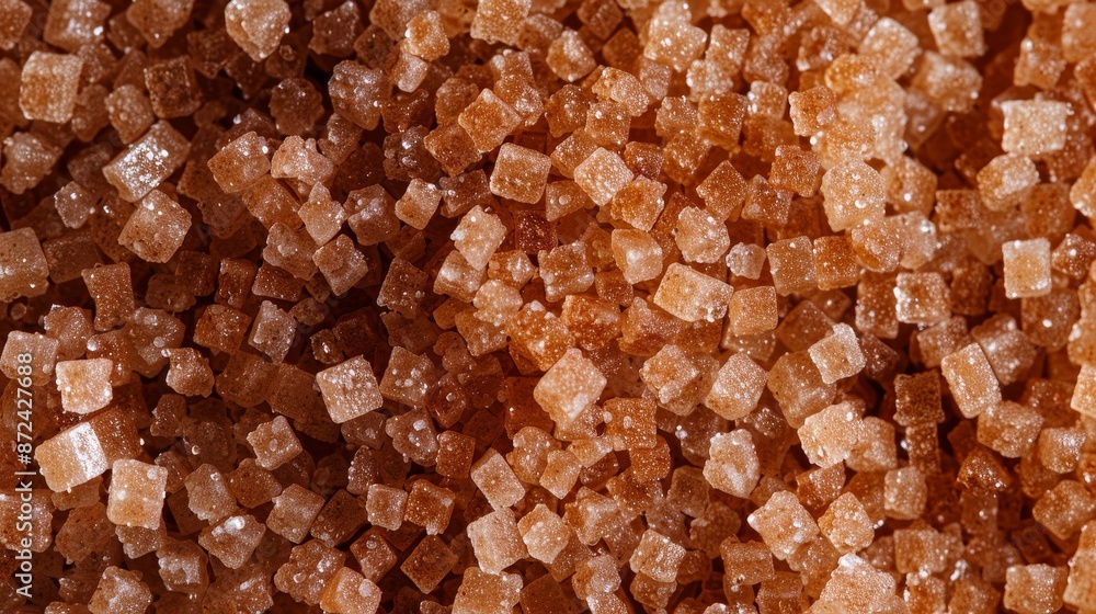 Detailed close-up of brown sugar cubes, label clearly visible, complemented by green sugar cane stalks. Emphasis on clarity and quality, isolated background Detailed close-up of brown sugar cubes, label clearly visible, complemented by green sugar cane stalks. Emphasis on clarity and quality, isolated background