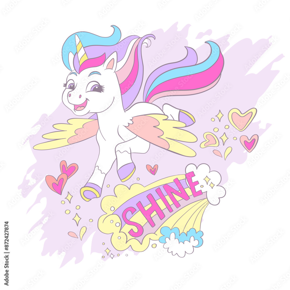Greeting card with cute cartoon unicorn and lettering vector Greeting card with cute cartoon unicorn and lettering vector