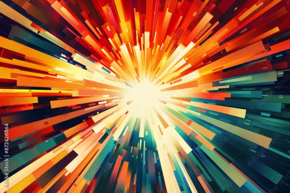 A vibrant abstract image of radiating lines in warm and cool colors bursting from a bright central point, creating a dynamic sense of motion and energy. A vibrant abstract image of radiating lines in warm and cool colors bursting from a bright central point, creating a dynamic sense of motion and energy.