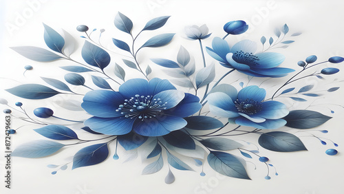 A close up of blue flowers on a white background