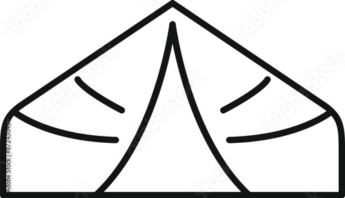 Simple line art icon of a camping tent, symbolizing outdoor exploration and overnight stays in nature
