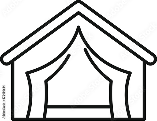Line style icon showing a tent camp with canopy roof for camping trips
