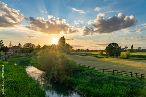 Beautiful sunset of River Great Ouse near Newport Pagnell in Buckinghamshire. England photo