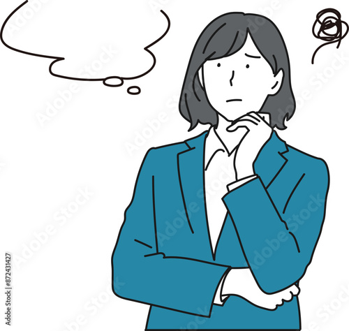 考えこんでいるスーツの女性イラスト