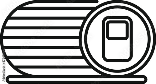 Line drawing of a closed aluminum beverage can lying horizontally on a conveyor belt