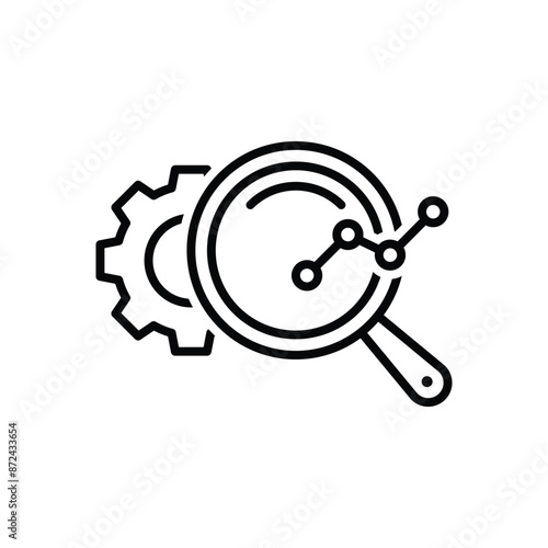 Market research line icon. Attentively examines through magnifying glass how pointers grow, market, get opinions and feedback. Analysis concept. Isolated vector illustrationWeb