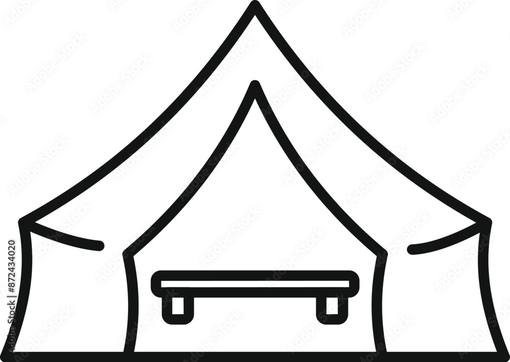 Camping tent with bench icon, tourist tent with seat linear style Camping tent with bench icon, tourist tent with seat linear style