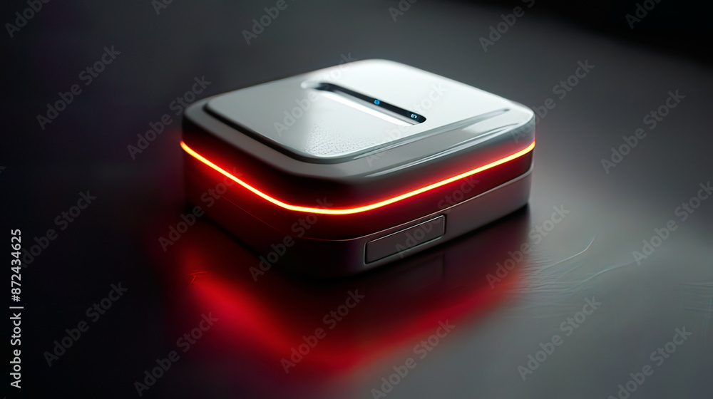 Photorealistic image of a high-tech medical alert system sleek and modern design subtle backlighting Photorealistic image of a high-tech medical alert system sleek and modern design subtle backlighting