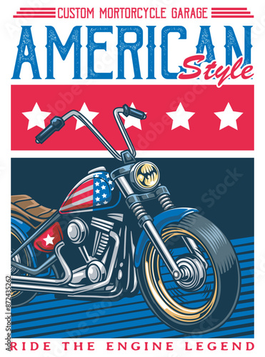 Vector Illustration of Chopper Motorcycle with Vintage Illustration Available for Poster