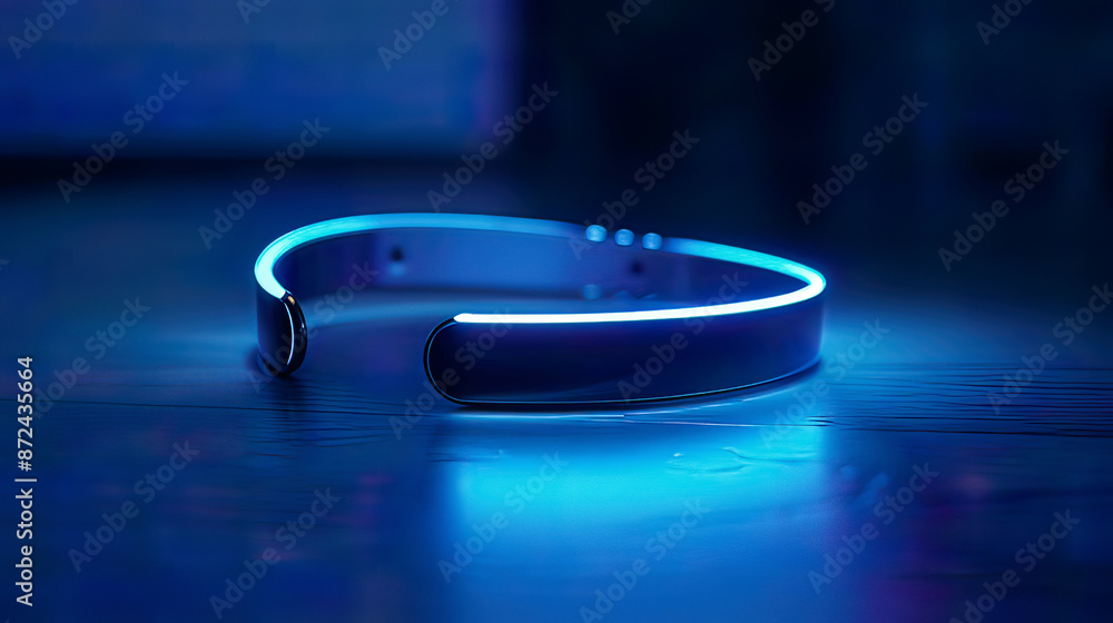 Photorealistic image of a next-gen wearable health monitor sleek design soft blue ambient lighting Photorealistic image of a next-gen wearable health monitor sleek design soft blue ambient lighting