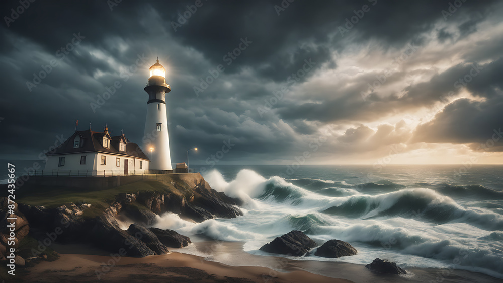 lighthouse on the shore of the sea generated by AI technology lighthouse on the shore of the sea generated by AI technology