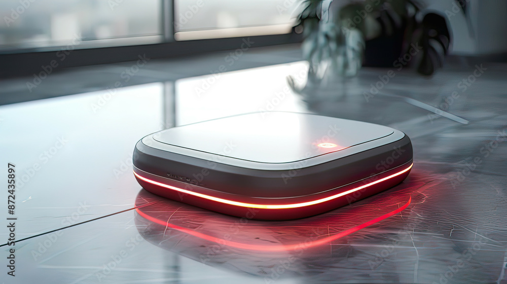 Obraz premium Photorealistic image of a smart medical alert system sleek and modern design subtle backlighting 