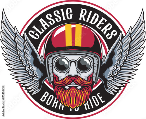 Vector Illustration of Man Wearing Helmet with Wings with Vintage Illustration Available for Tshirt Design