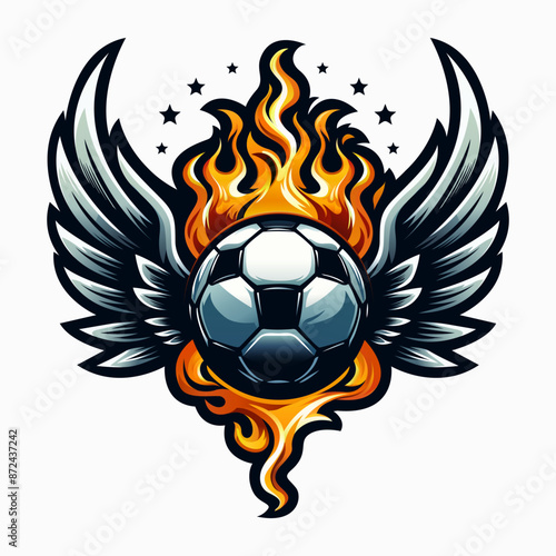 High quality soccer logo template design with ball, wings and fire element