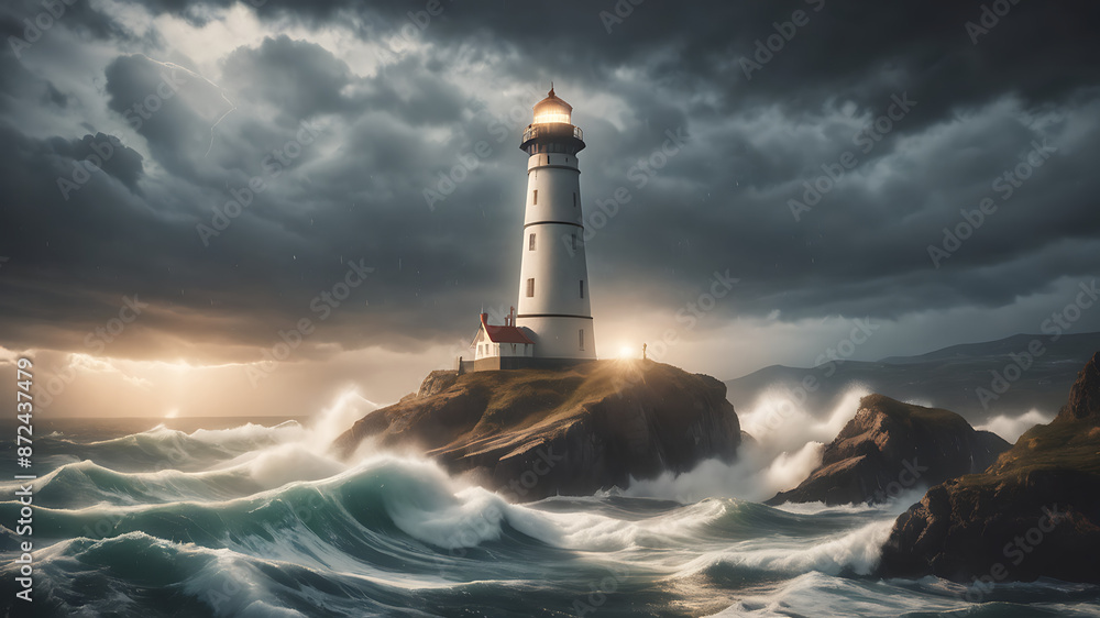lighthouse on the shore of the sea generated by AI technology lighthouse on the shore of the sea generated by AI technology