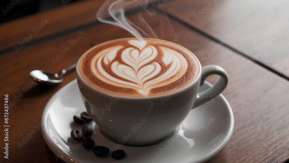 Latte Art in a Steaming Cup of Coffee Latte Art in a Steaming Cup of Coffee
