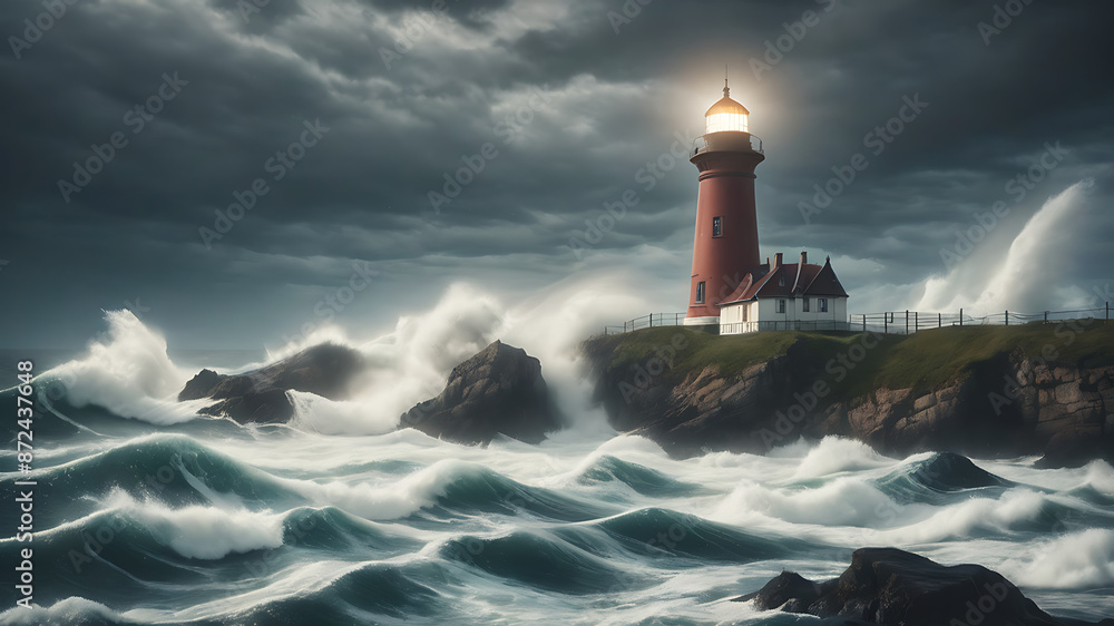 lighthouse on the shore of the sea generated by AI technology lighthouse on the shore of the sea generated by AI technology