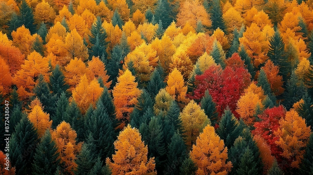 Autumnal Forest Canopy: A Vibrant Aerial View Autumnal Forest Canopy: A Vibrant Aerial View